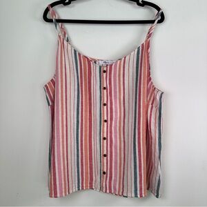Ricki’s Striped Linen Blend Tank Cami Button Front Summer Top Size XXL